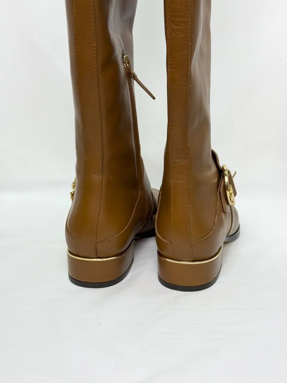 NEW Tory Burch Sofia Riding Boots Camel Leather Gold Buckle Knee High Size 6.5